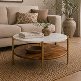 Brass Marble Wood Coffee Table | OROA