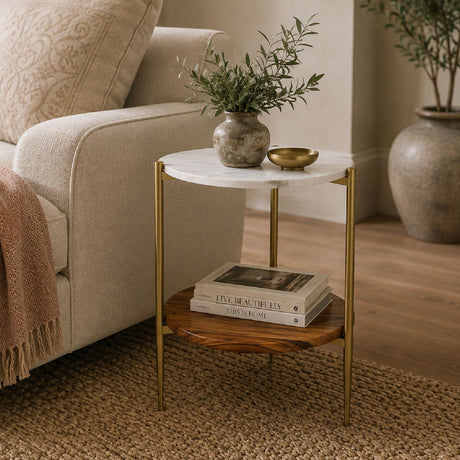 Brass Marble Wood Side Table | OROA