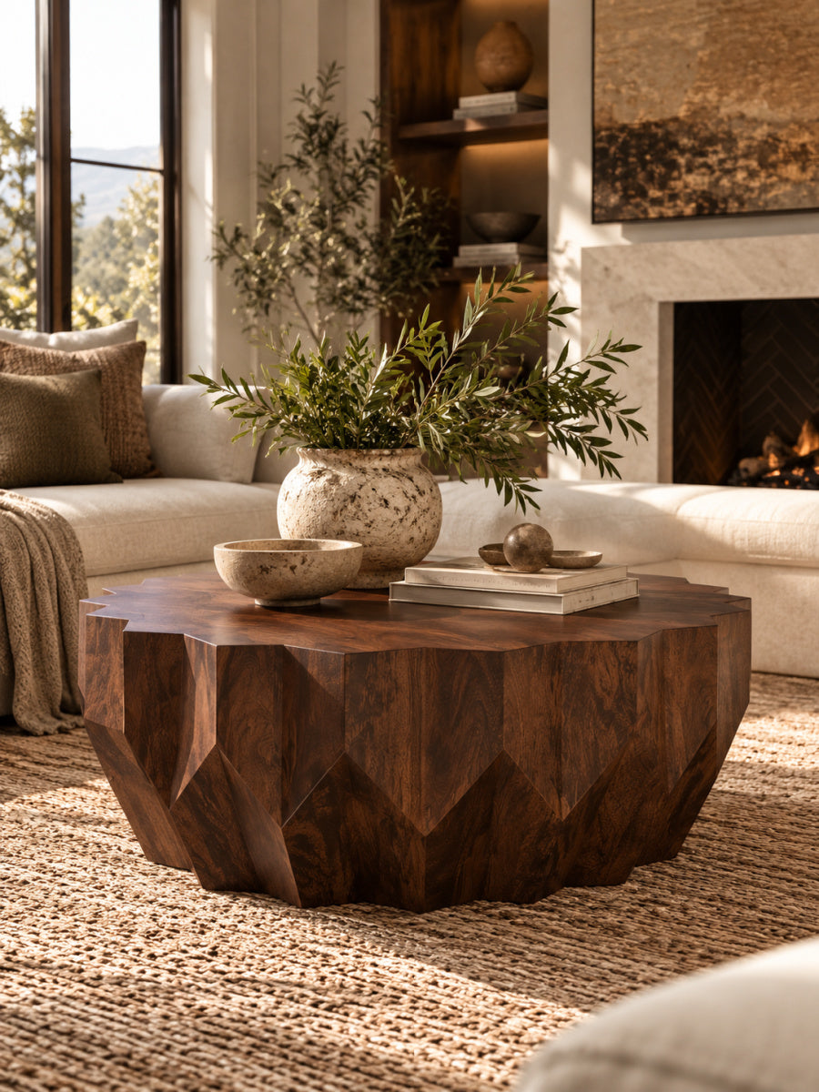 Modern European furniture - Wide Solid Mango Wood Coffee Table - www.oroa.com