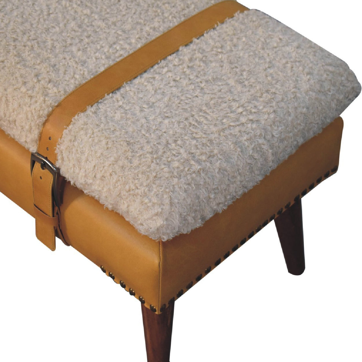 Modern European furniture - Solid Wood Boucle Tan Leather Bench - www.oroa.com