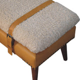 Modern European furniture - Solid Wood Boucle Tan Leather Bench - www.oroa.com