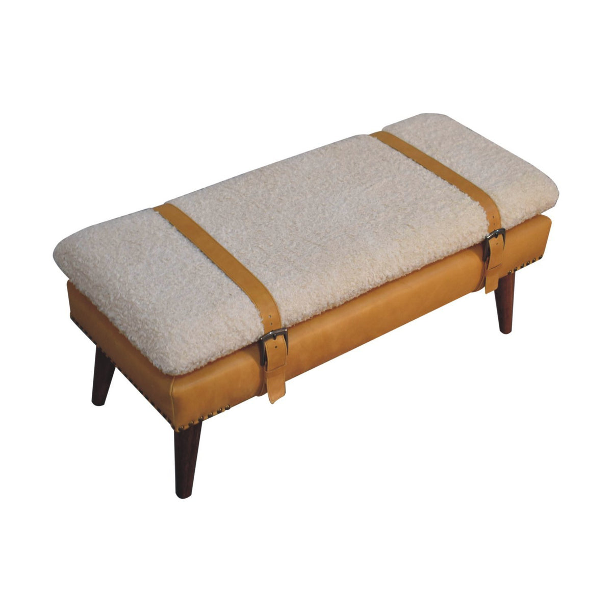 Modern European furniture - Solid Wood Boucle Tan Leather Bench - www.oroa.com
