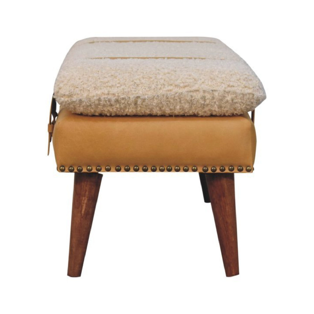 Modern European furniture - Solid Wood Boucle Tan Leather Bench - www.oroa.com