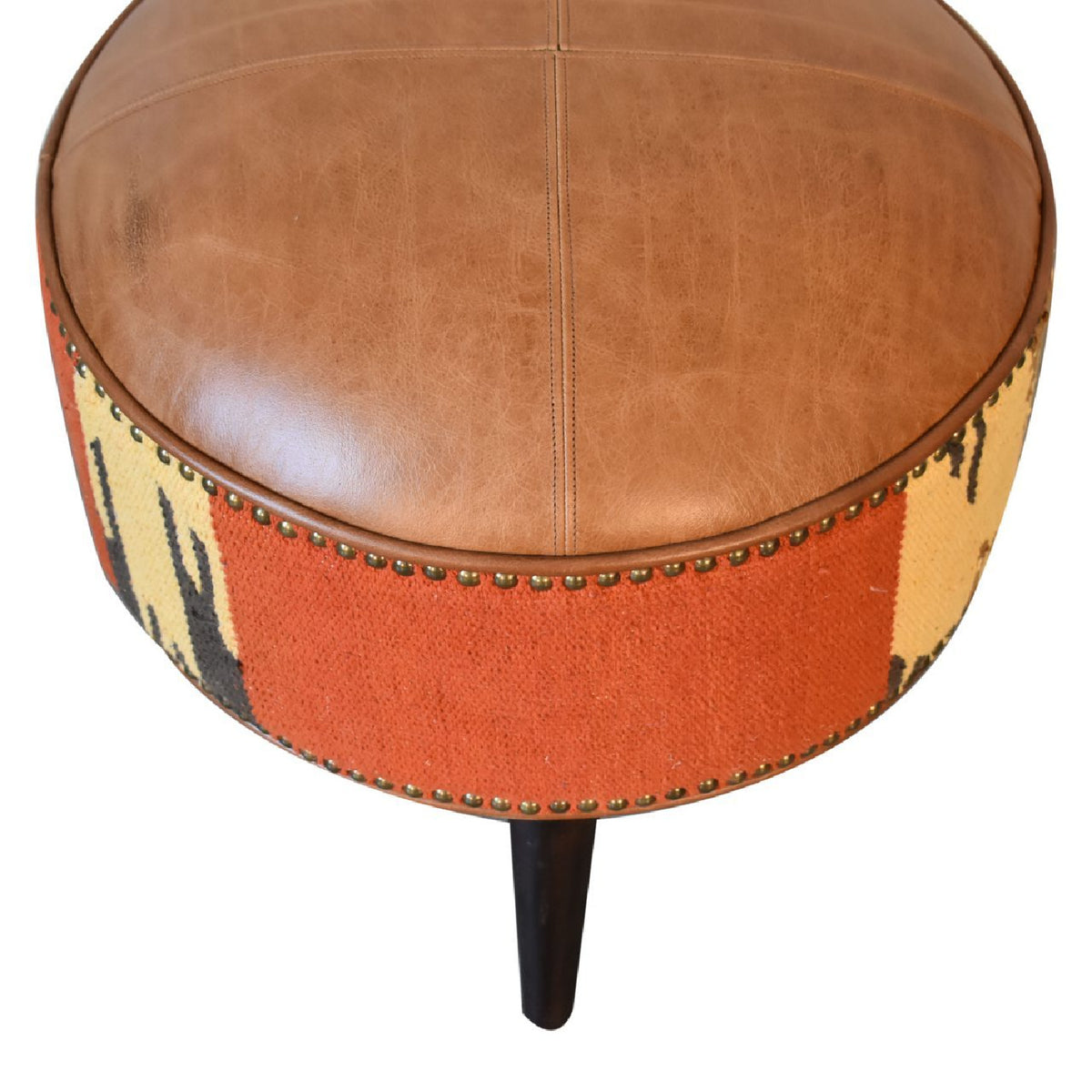 Solid Wood Leather Mixed Upholstered Footstool | OROA