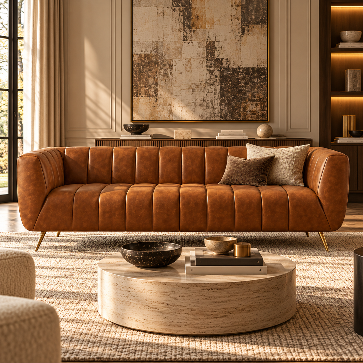 Channel Tufted Upholstered Sofa | OROA