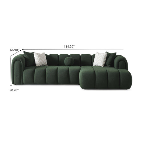 Modern Dark Green Boucle Right-Facing Sectional Sofa | OROA