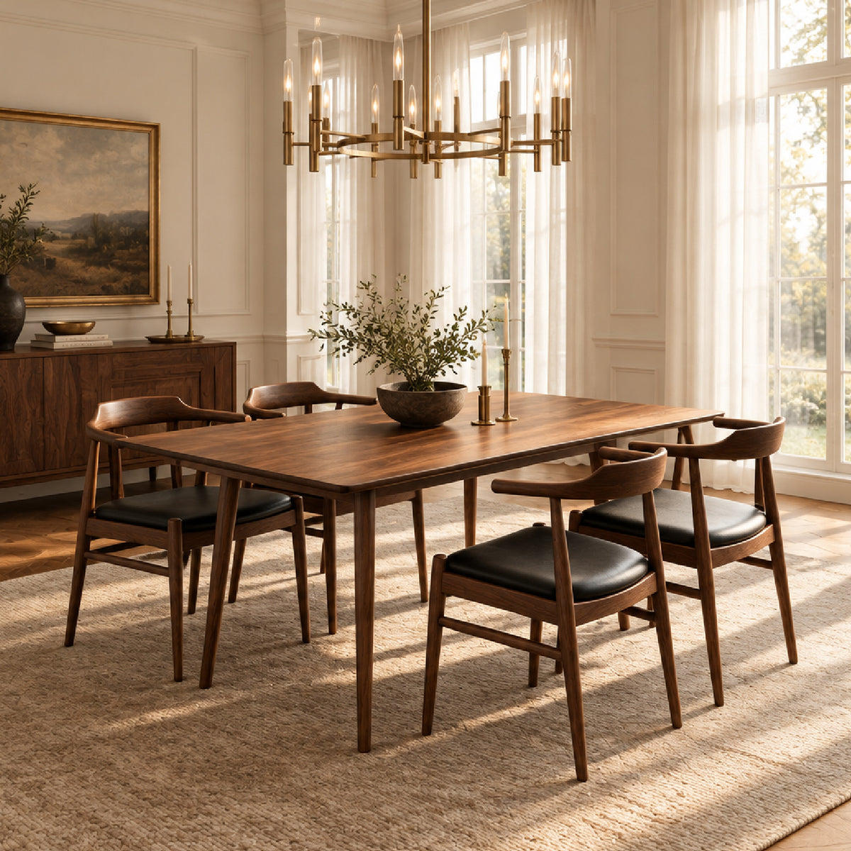 Modern European furniture - Solid Wood Rectangular Dining Table and Dining Chairs (4) - www.oroa.com