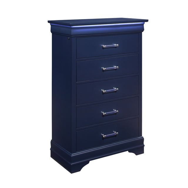 Modern European furniture - Charlston Blue 5-Drawer Chest with LED Lighting - www.oroa.com