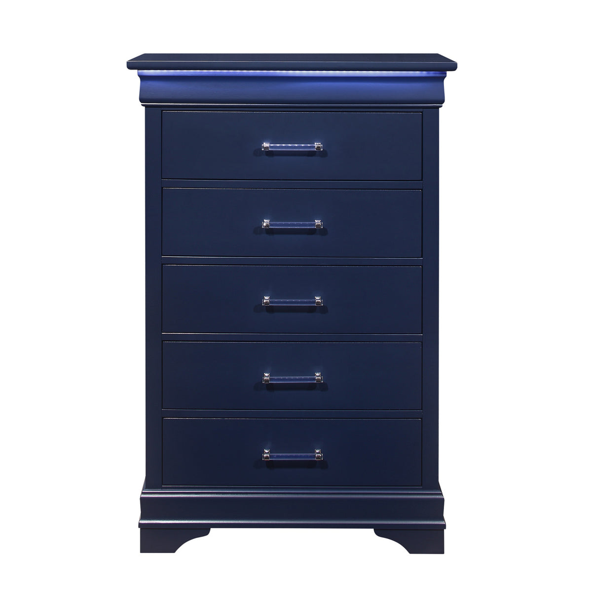 Modern European furniture - Charlston Blue 5-Drawer Chest with LED Lighting - www.oroa.com