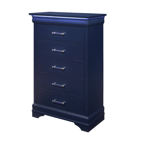 Modern European furniture - Charlston Blue 5-Drawer Chest with LED Lighting - www.oroa.com
