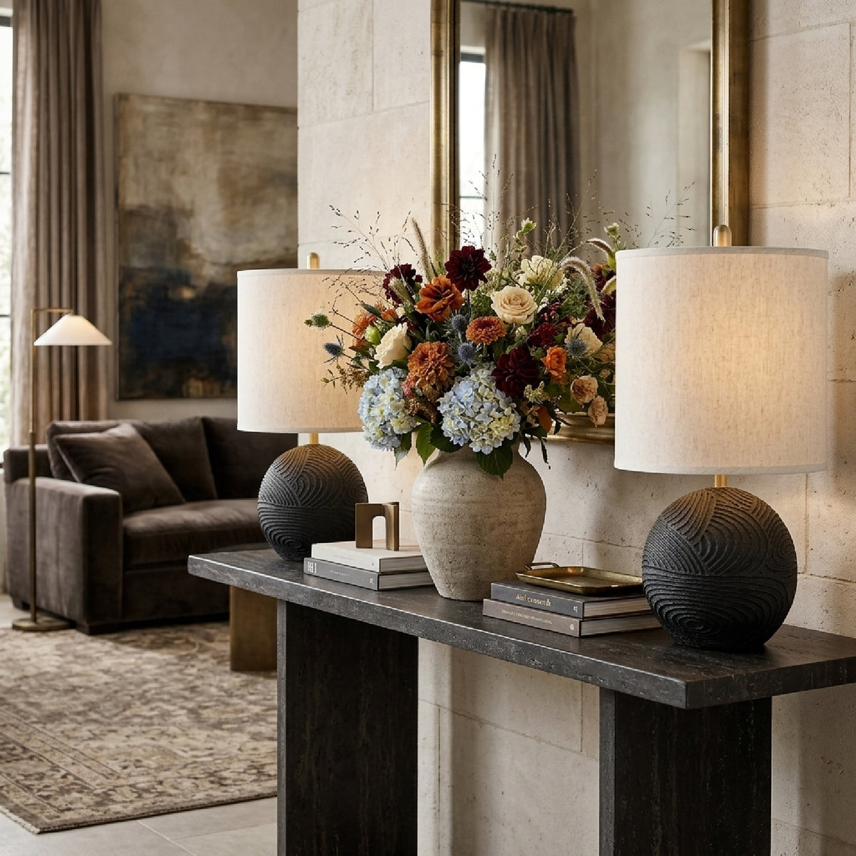 Contemporary Black and Brass Table Lamps (2) by OROA
