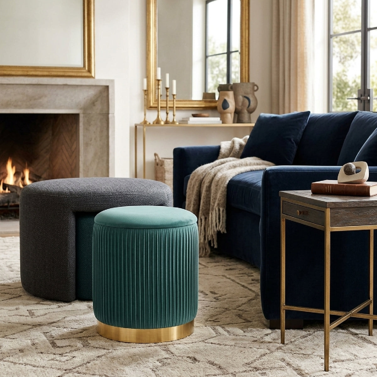 Modern European furniture - Nesting Pleated Ottoman (Set of 2) - www.oroa.com