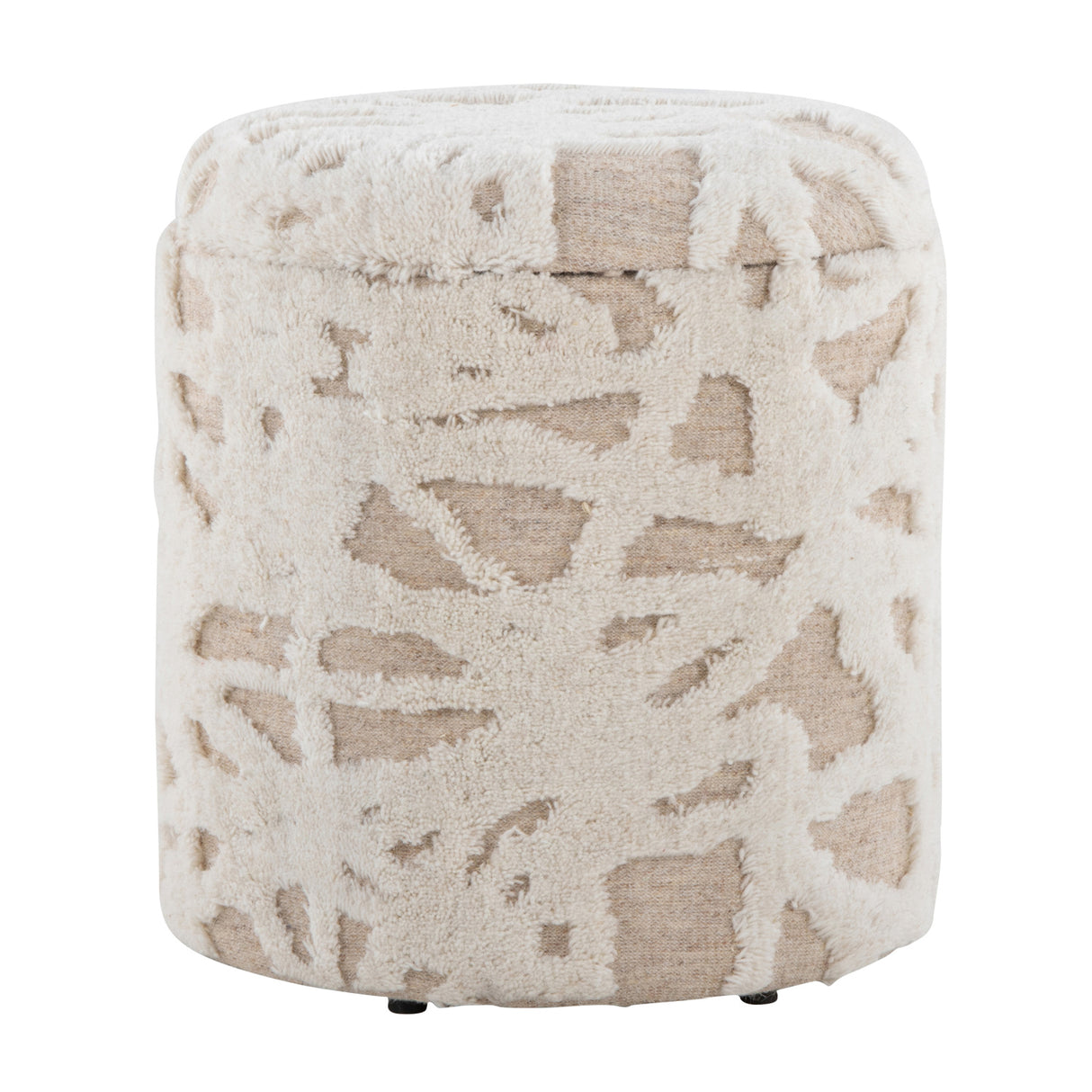 Beige Round Textured Storage Ottoman | OROA