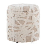 Beige Round Textured Storage Ottoman | OROA