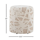 Beige Round Textured Storage Ottoman | OROA