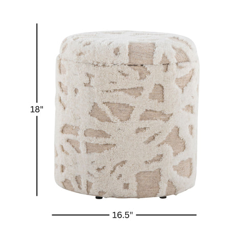 Beige Round Textured Storage Ottoman | OROA