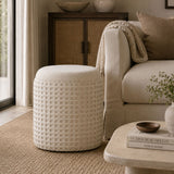 Ivory Woven Textured Storage Ottoman | OROA