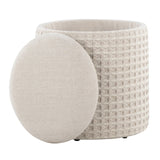 Ivory Woven Textured Storage Ottoman | OROA
