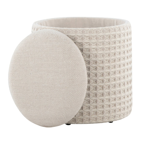 Ivory Woven Textured Storage Ottoman | OROA