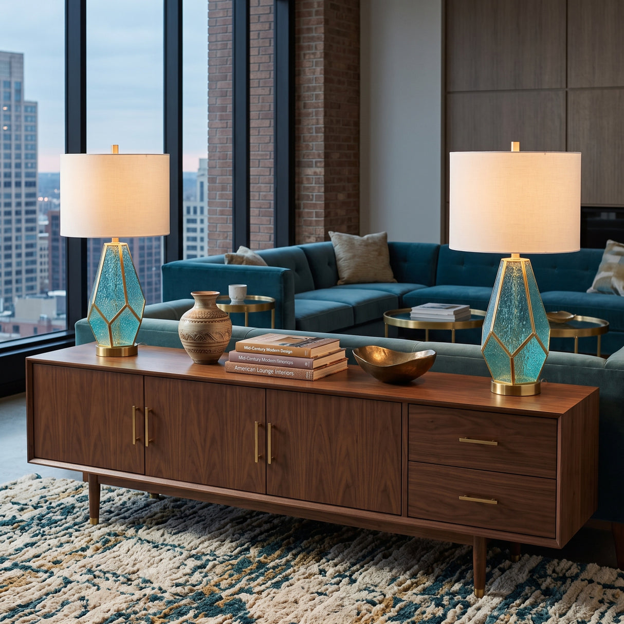 Gold Turquoise Table Lamp Set (2) | OROA