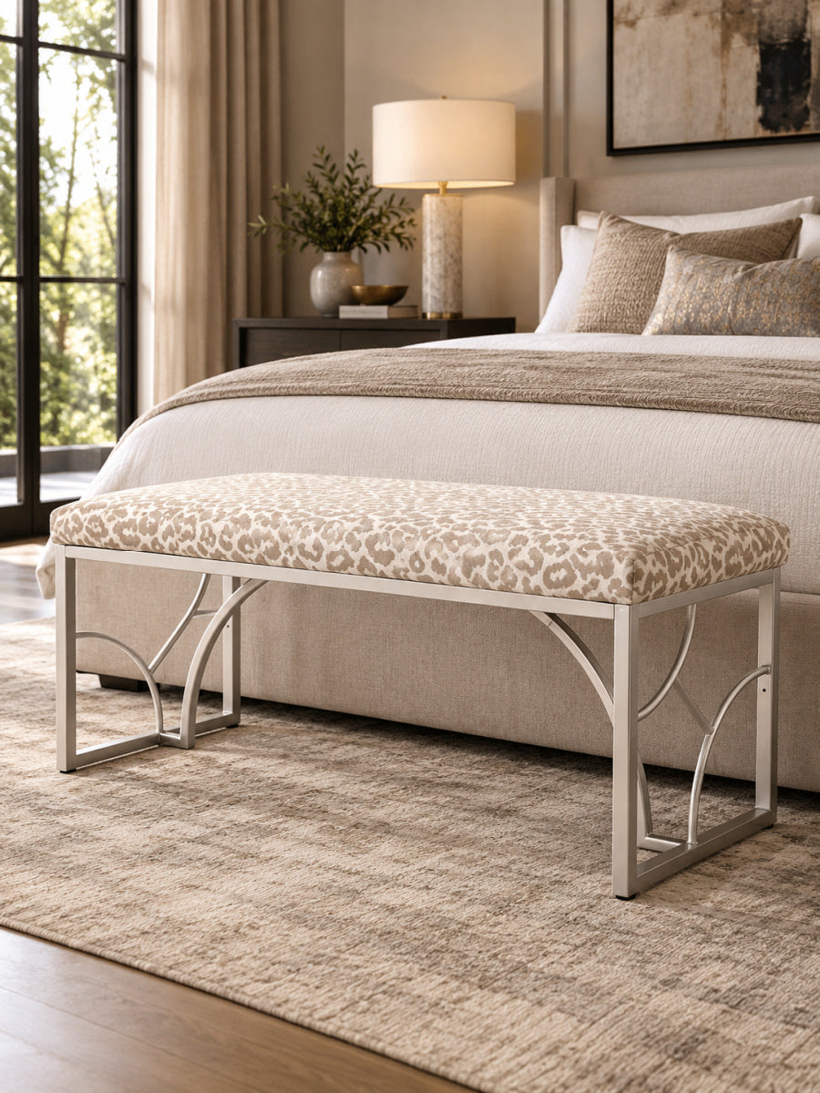 Modern European furniture - Leopard Fabric Contemporary Bench - www.oroa.com