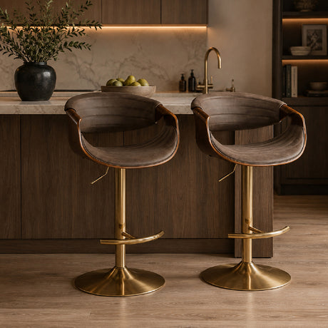 Contemporary Adjustable Gold Metal Swivel Barstools (S/2) | OROA