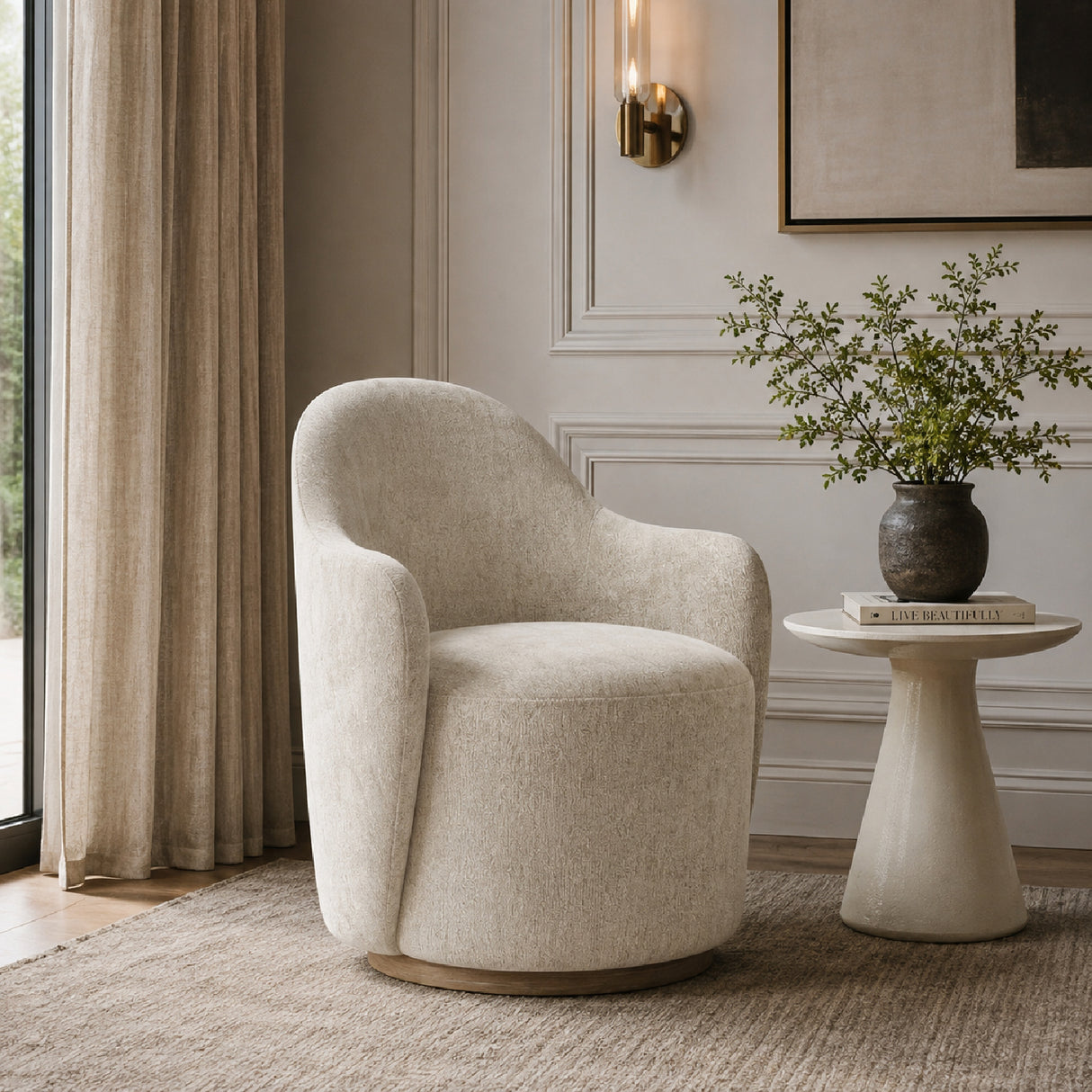 Ivory Swivel Barrel Accent Chair | OROA