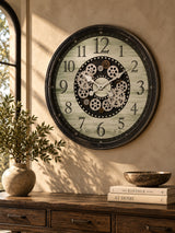 Round Oversized Brown Gear Wall Clock | OROA