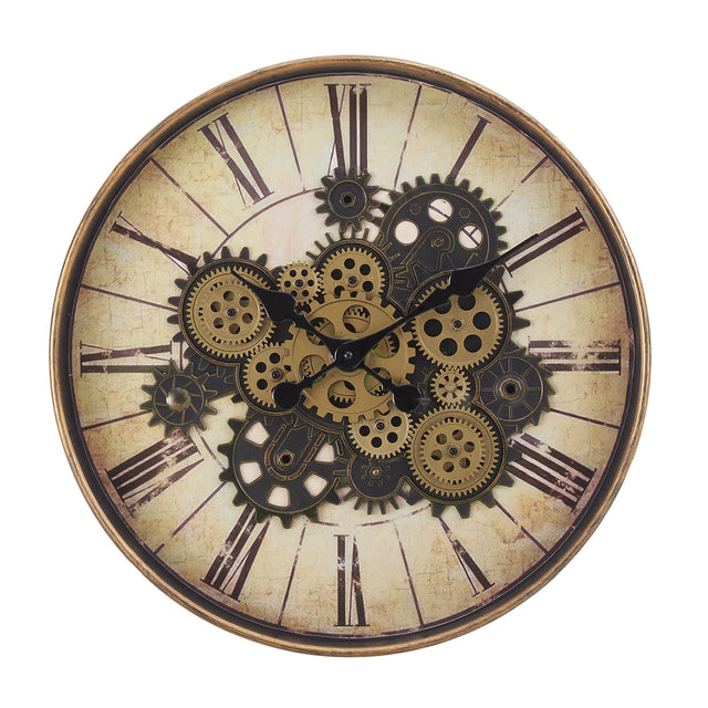 Modern European furniture - Round Brown Gear Mechanism Wall Clock - www.oroa.com