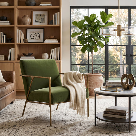 Modern European furniture -Upholstered Brass Framed Armchair - www.oroa.com