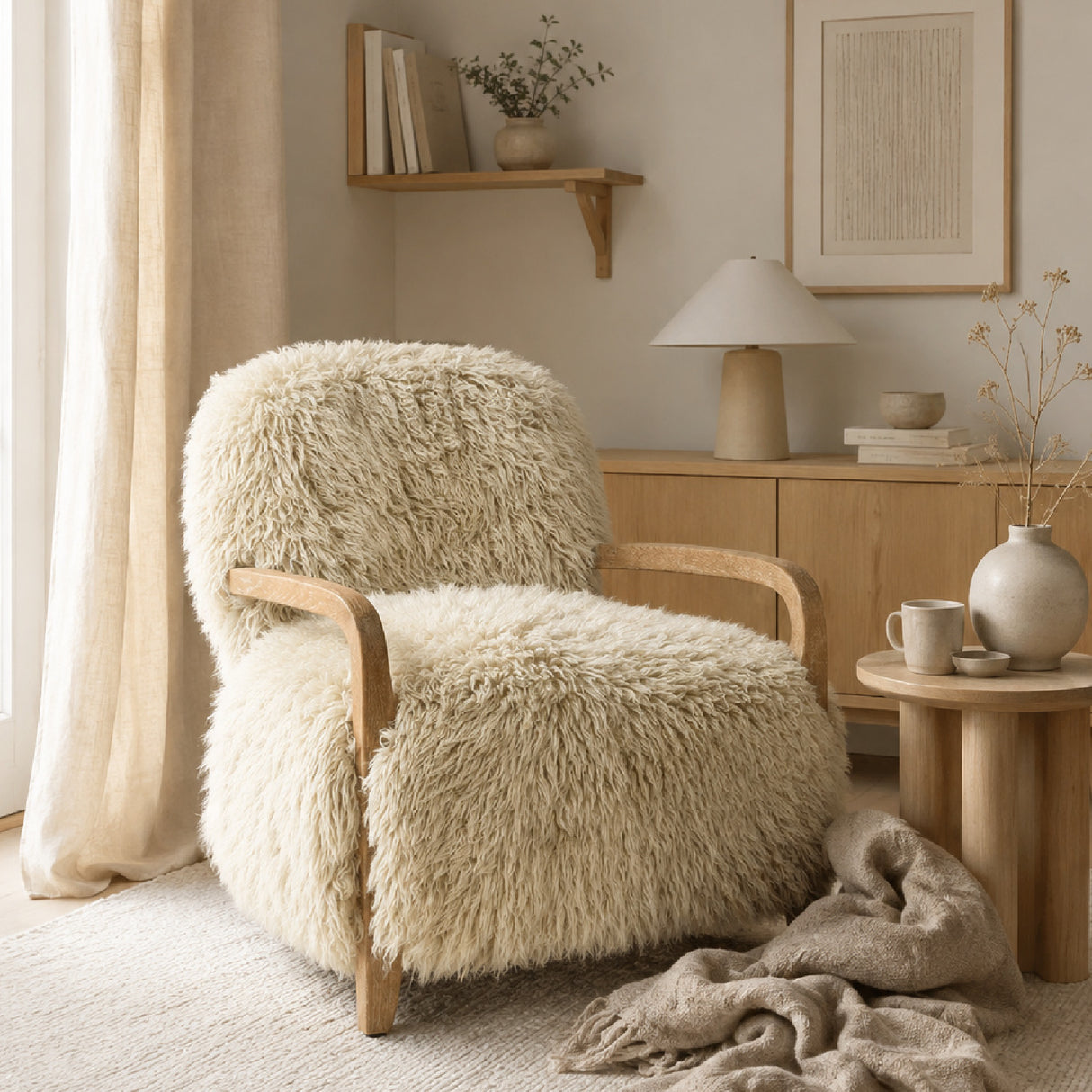 Modern European furniture - Upholstered New Zealand Sheepskin Oak Armchair - www.oroa.com