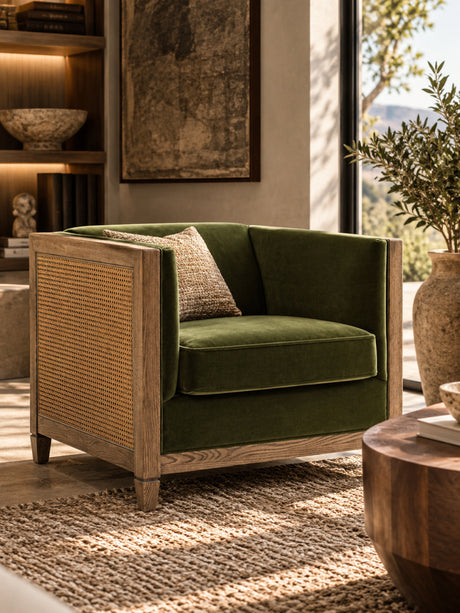 Modern European furniture - Olive Green Rattan Tuxedo Armchair - www.oroa.com