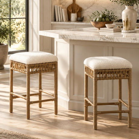 Modern European furniture - Lucia Ivory White Boucle Counter Stool - www.oroa.com