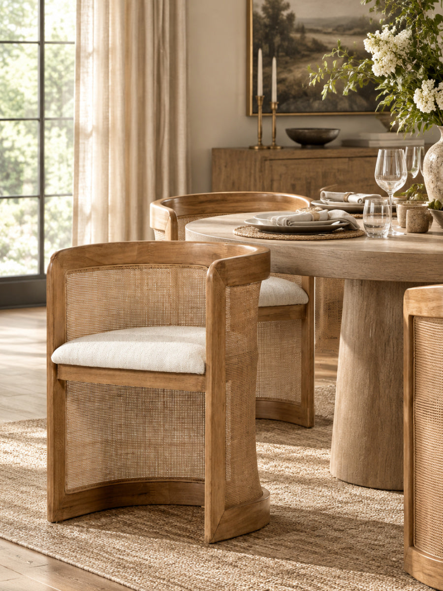 Modern European furniture - Curved Rattan Upholstered Dining Chair  - www.oroa.com