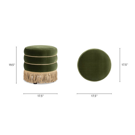 Velvet Round Ottoman with Bullion Fringe | OROA