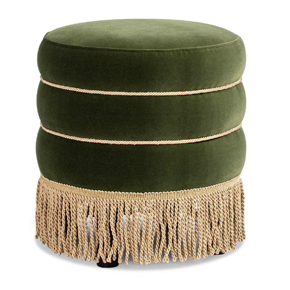 Velvet Round Ottoman with Bullion Fringe | OROA