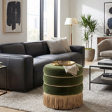 Velvet Round Ottoman with Bullion Fringe | OROA