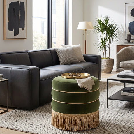 Velvet Round Ottoman with Bullion Fringe | OROA