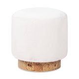 Round Fur Upholstered & Burl Pouf Ottoman | OROA