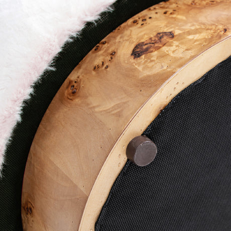 Round Fur Upholstered & Burl Pouf Ottoman | OROA