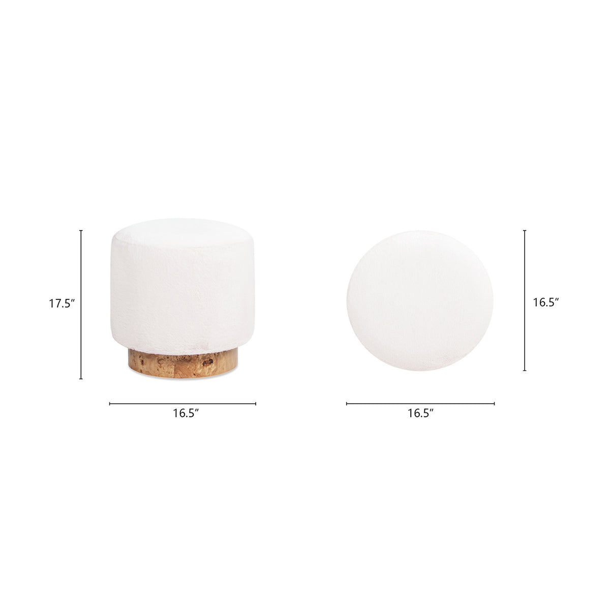 Round Fur Upholstered & Burl Pouf Ottoman | OROA