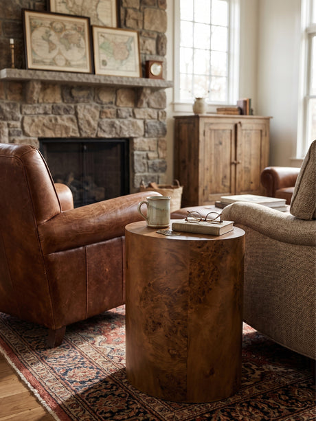 Brown Walnut Oval Pillar Side Table | OROA