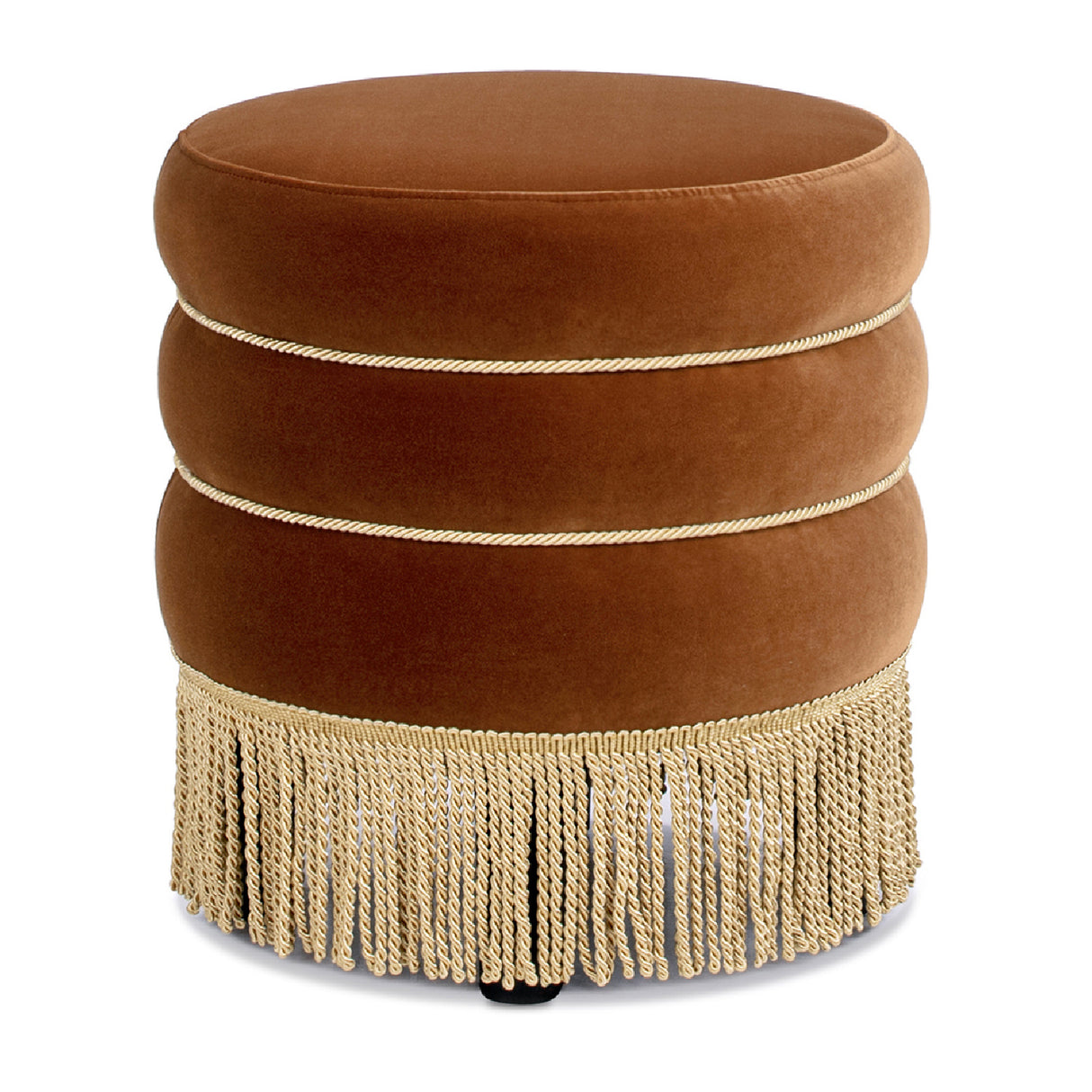 Round Burnt Orange Velvet Upholstered Ottoman | OROA