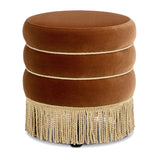Round Burnt Orange Velvet Upholstered Ottoman | OROA