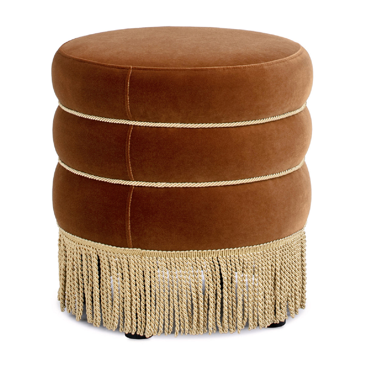 Round Burnt Orange Velvet Upholstered Ottoman | OROA