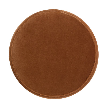 Round Burnt Orange Velvet Upholstered Ottoman | OROA