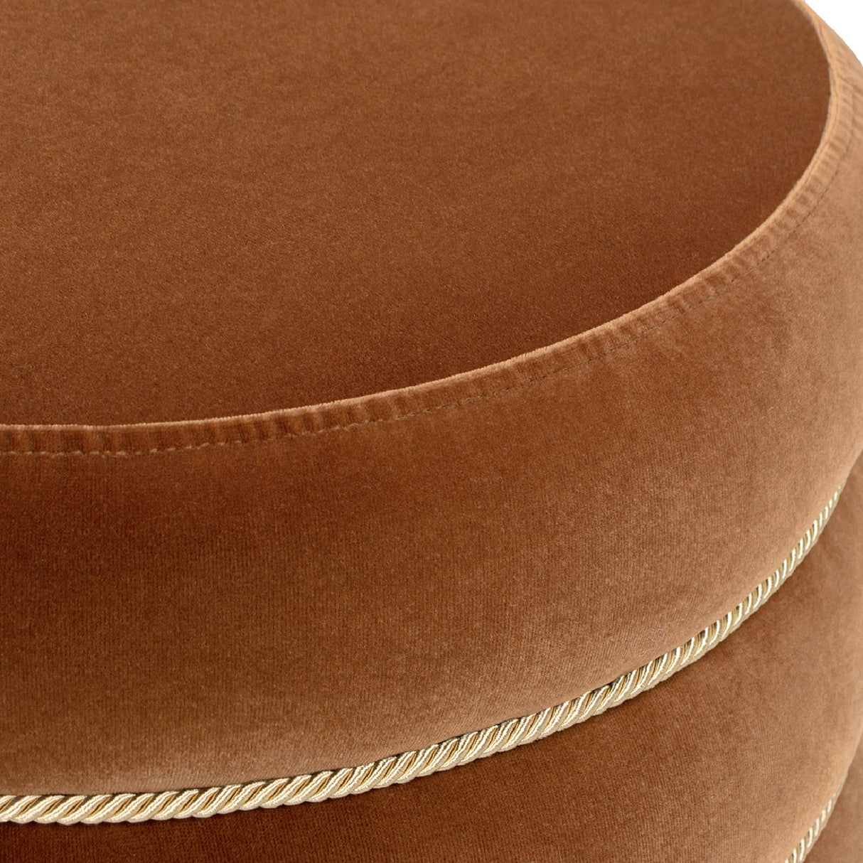 Round Burnt Orange Velvet Upholstered Ottoman | OROA