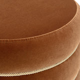 Round Burnt Orange Velvet Upholstered Ottoman | OROA