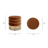 Round Burnt Orange Velvet Upholstered Ottoman | OROA