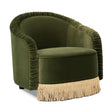 green velvet barrel chair with fringe
